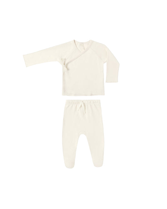 Ivory Basics Wrap Top + Footed Pant Set