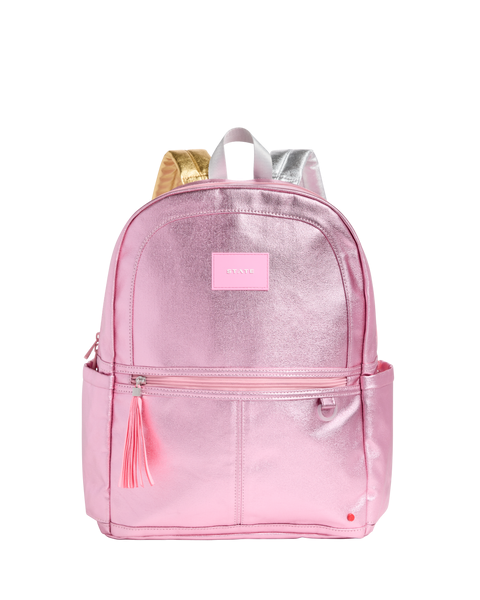 kane Double Pocket Backpack- Pink/Silver