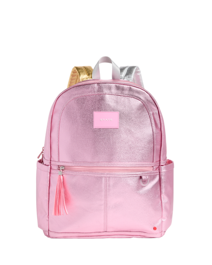 kane Double Pocket Backpack- Pink/Silver