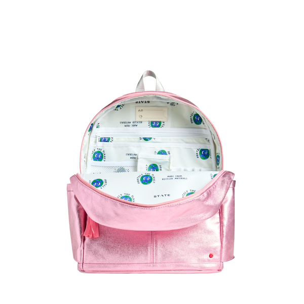 kane Double Pocket Backpack- Pink/Silver