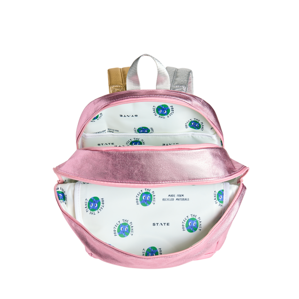 kane Double Pocket Backpack- Pink/Silver