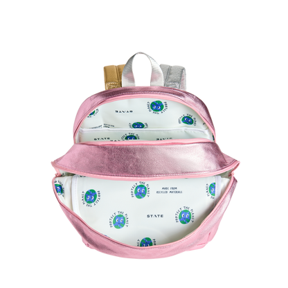 kane Double Pocket Backpack- Pink/Silver