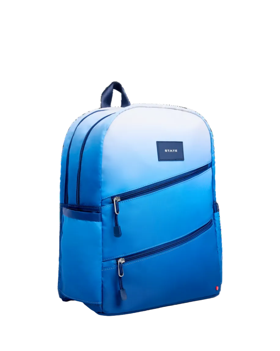 Kane Double Pocket Backpack- Blue Gradient Diagonal Zipper