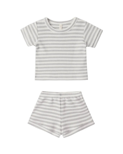 Sage Stripe Waffle Shortie Set