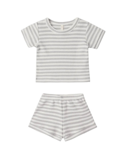Sage Stripe Waffle Shortie Set