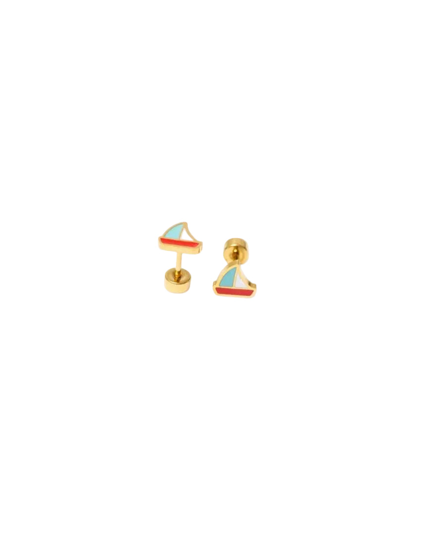 Sail Stud Earrings - Hypoallergenic, Flat Back, Girl Gift