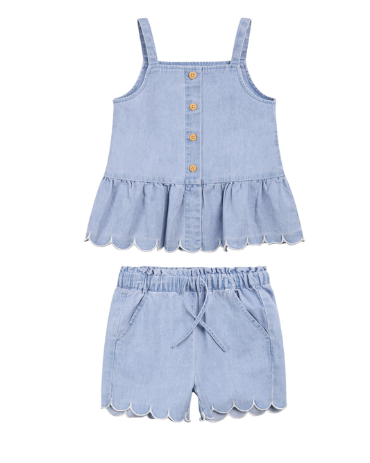 Woven Denim 2 Piece Scallop Set