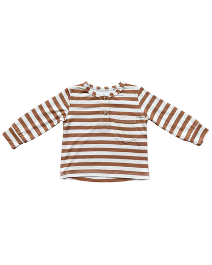 Caramel Stripe Long Sleeve Henley Shirt
