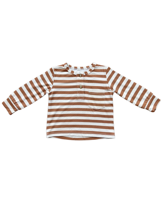 Caramel Stripe Long Sleeve Henley Shirt