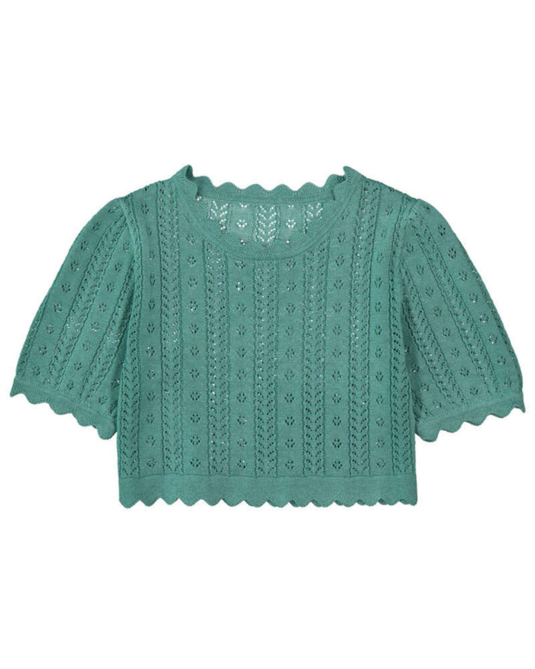 Mint Short Sleeve Scalloped Crochet Top