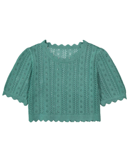 Mint Short Sleeve Scalloped Crochet Top