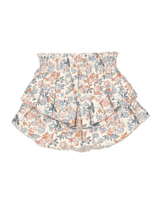 Salmon Floral Ruffled Skirt