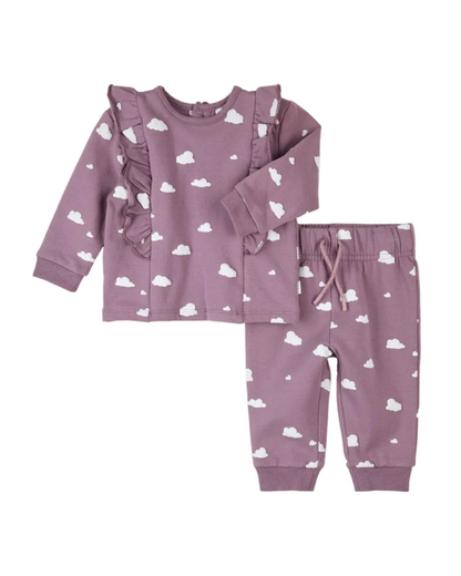 Clouds Print on Elderberry 2PC Set