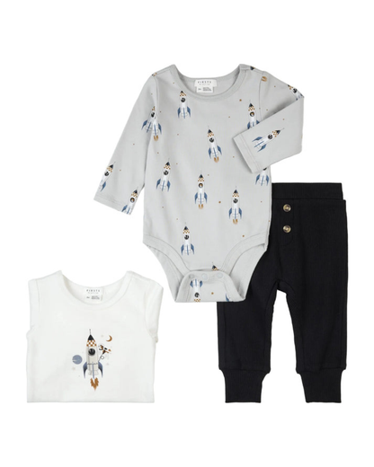 Rocket Print 3 Piece Bodysuit Set