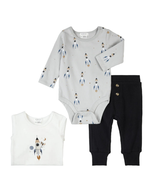 Rocket Print 3 Piece Bodysuit Set
