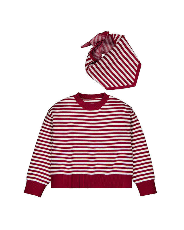 Scarf-Detail Sweater -Cherry