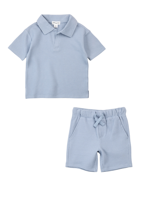 Dusty Blue Polo Short Set