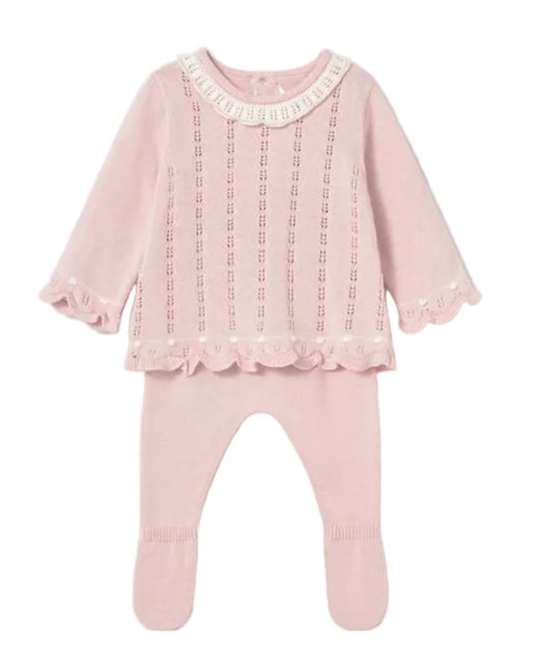 Pastel Pink Knit Pants and Sweater Set