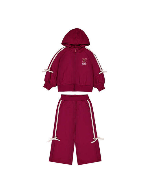 Tracksuit w/ tie details- Cherry