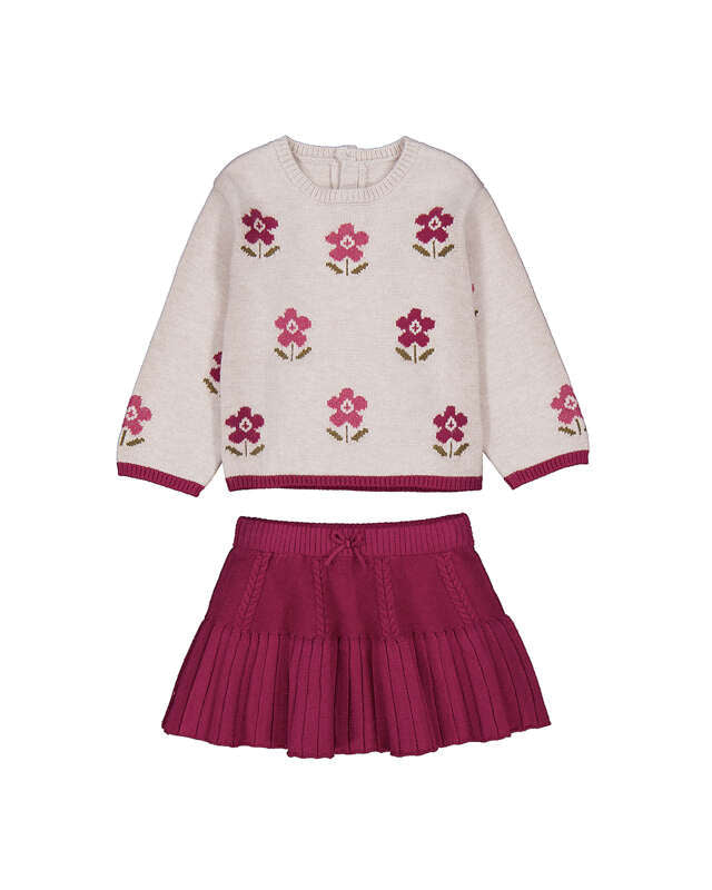 Tricot Skirt & Sweater Set - Raspberry