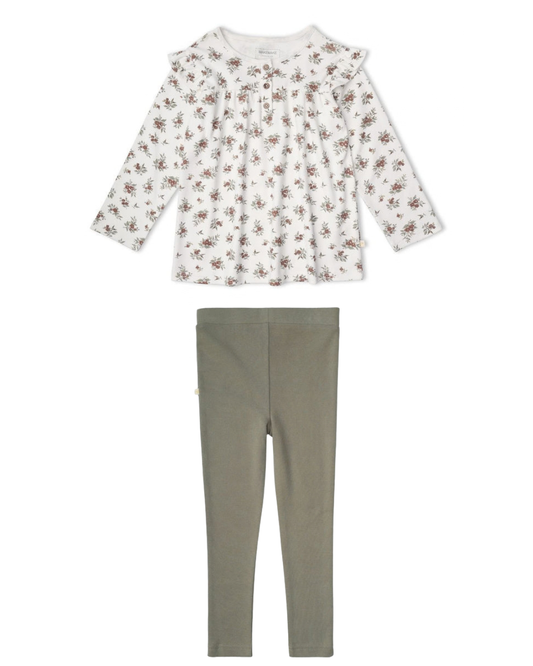 Winter Berry Top with Olive Leggings