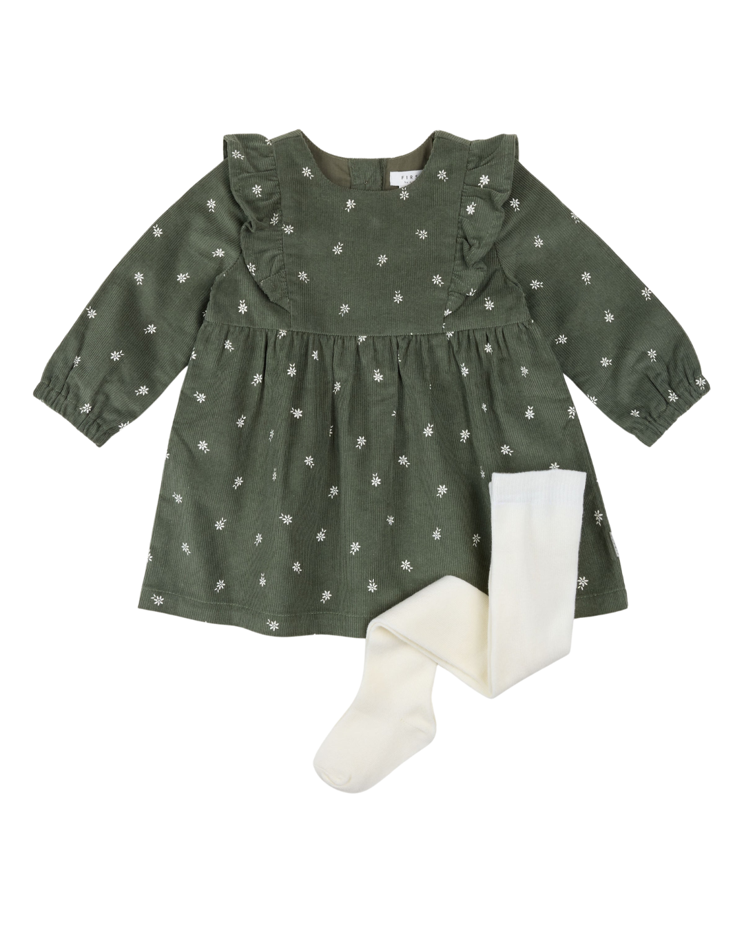 2 Pc Set: Dress Woven & Tights knit- Green DK