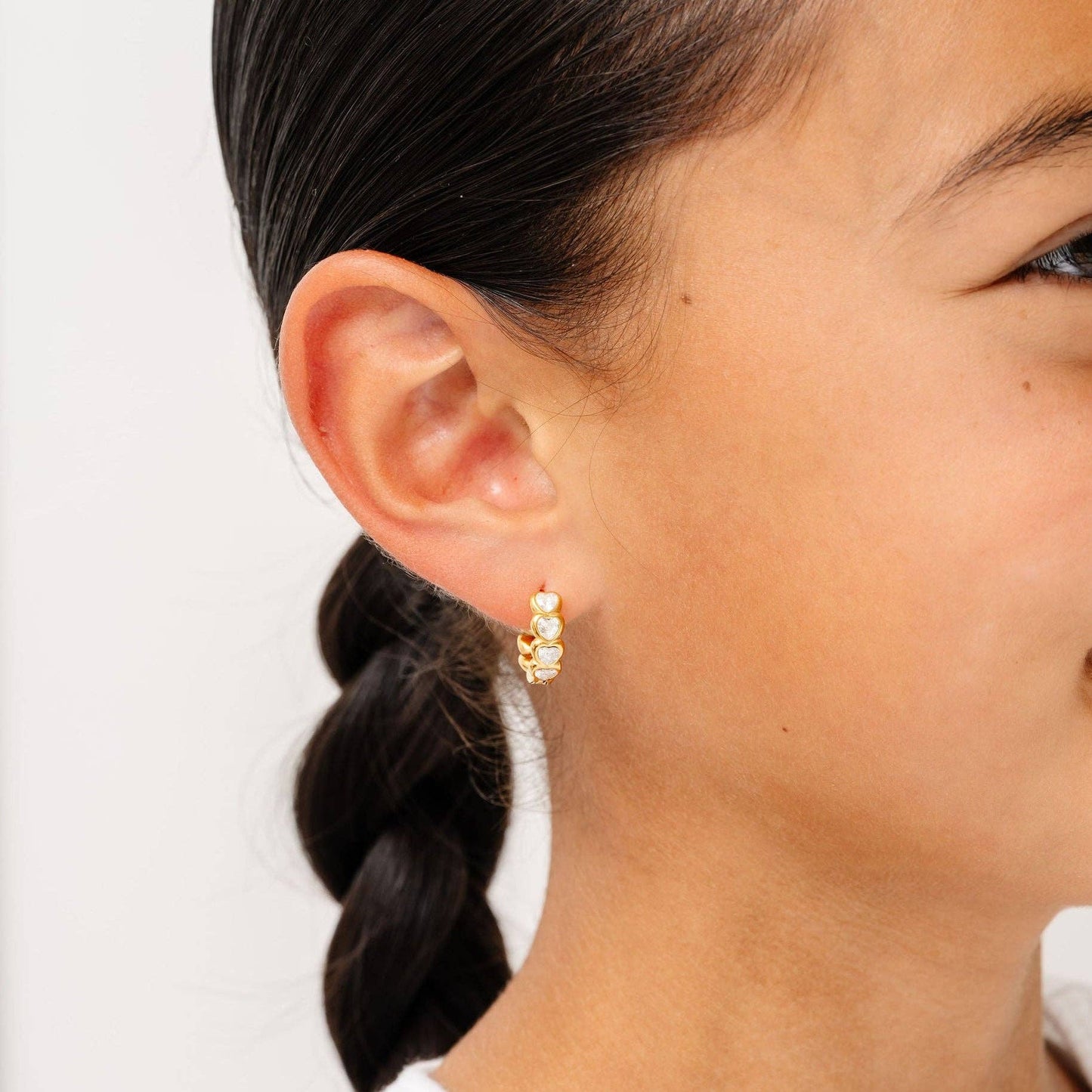 Heart Gem Hoop Earrings - Hypoallergenic, Flat Back