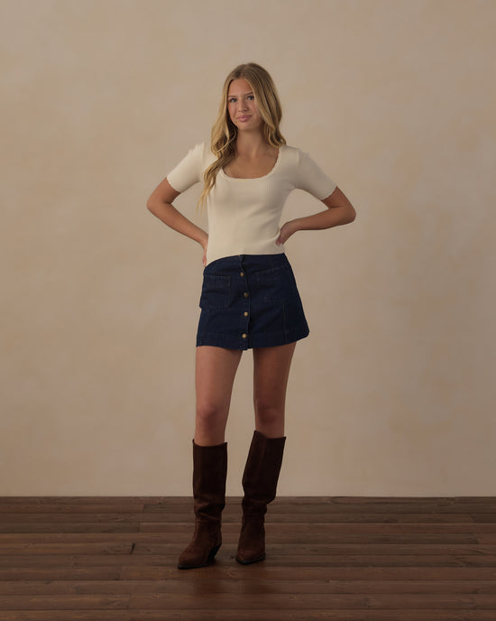 Teen Scalloped Tee- Natural