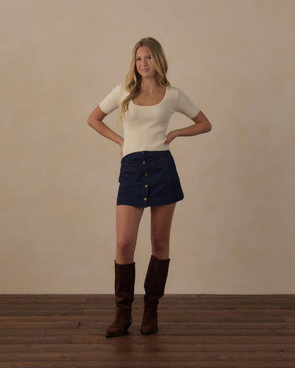 Teen Scalloped Tee- Natural