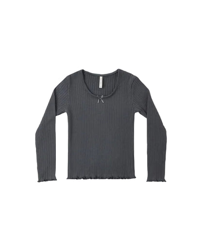 Ribbed Long Sleeve Knit Tee- Midnight