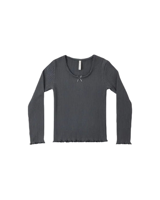 Ribbed Long Sleeve Knit Tee- Midnight
