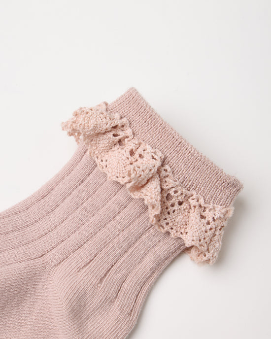 Lace Trim Socks- Rosewood and Natural- 2pk