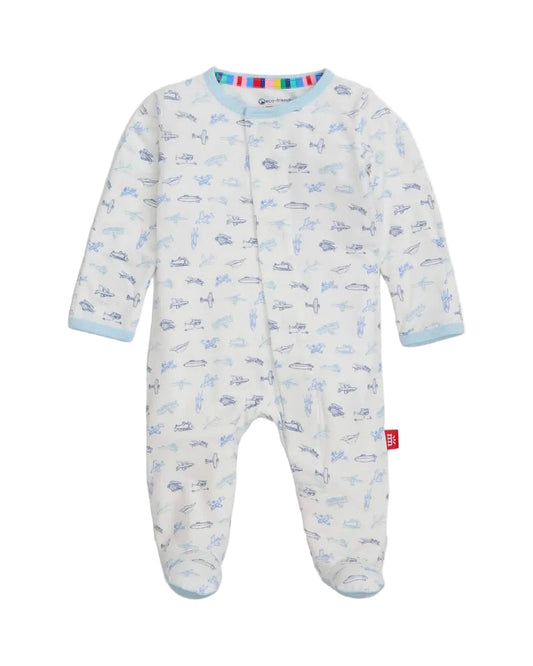 Airplanes Organic Cotton Pointelle Footie