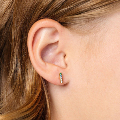 Rainbow Gem Bar Stud Earrings - Hypoallergenic, Flat Back