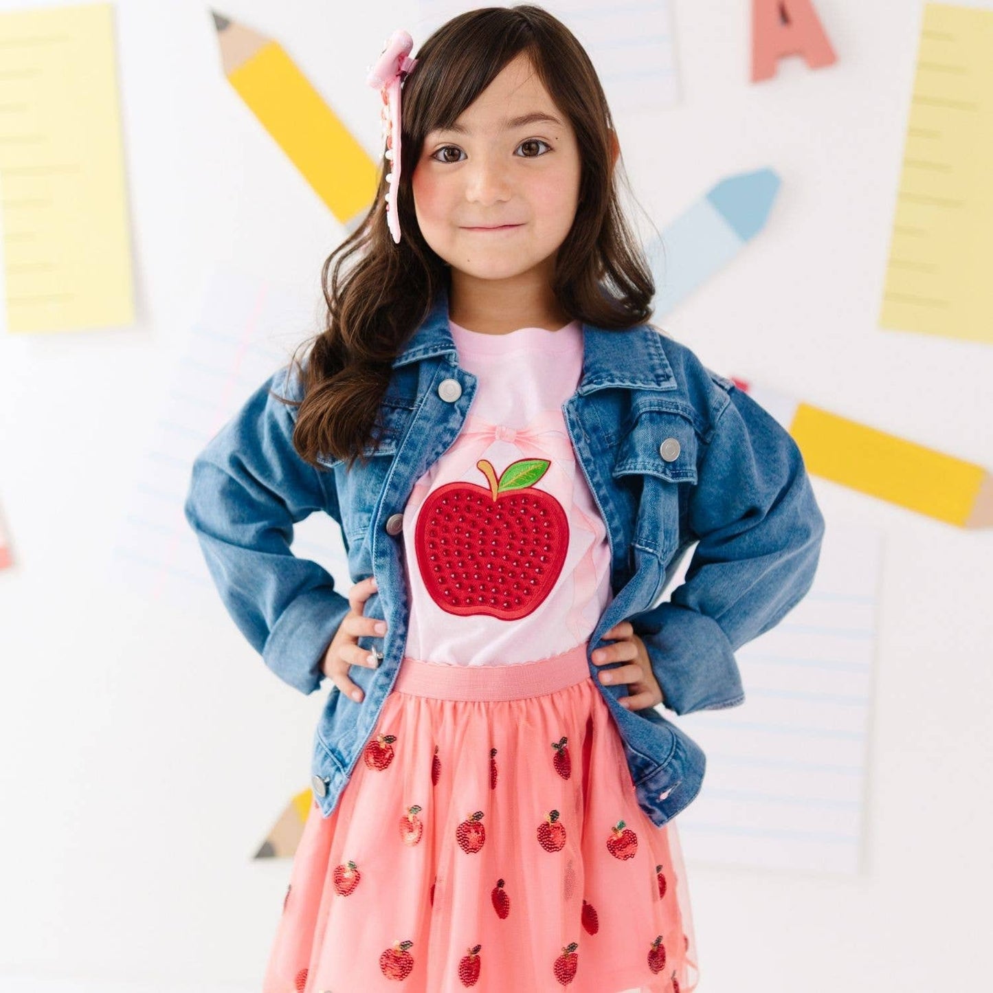 Apple Gemstone Bow Clip - Hair Bows - Back To School