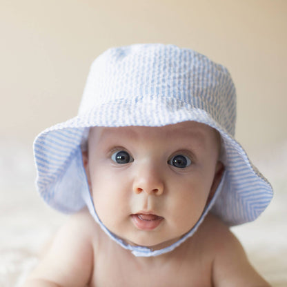 Light Blue Stripe Seersucker Bucket Hat