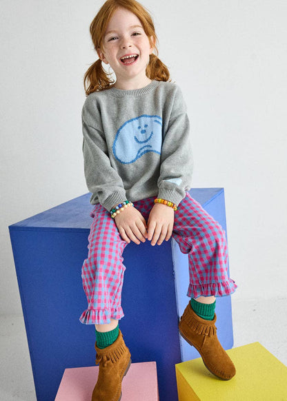 Gingham Ruffle Hem Pant - Pink & Blue