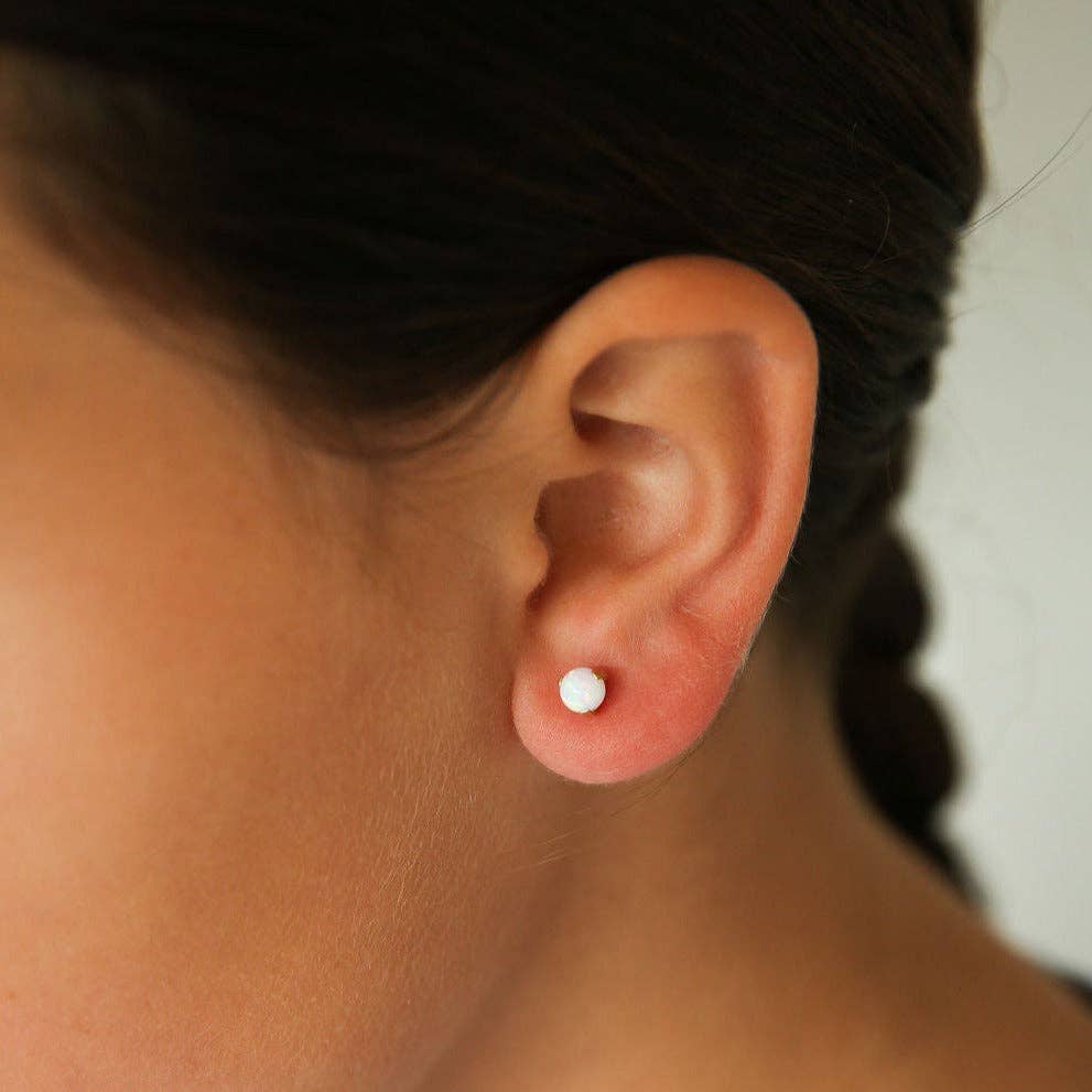 Opal Stud Earrings - Hypoallergenic, Flat Back