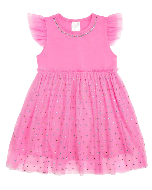 Raspberry Rhinestone Short Sleeve Tutu Dress