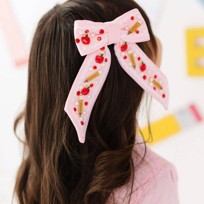 Apple Gemstone Bow Clip - Hair Bows - Back To School