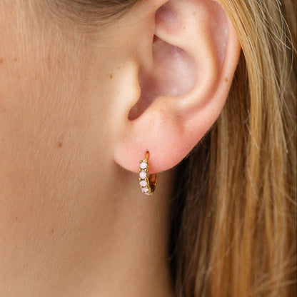 Dainty Pink Opal Hoop - Hypoallergenic, Flat Back, Girl Gift