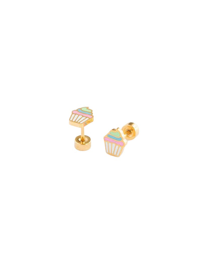 Rainbow Cupcake Stud Earrings - Hypoallergenic, Girl Gift