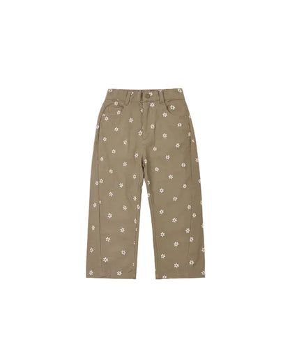 Olive Embroidered Teen Barrel Pants