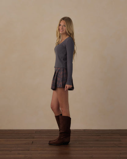 Ribbed Long Sleeve Knit Tee- Midnight