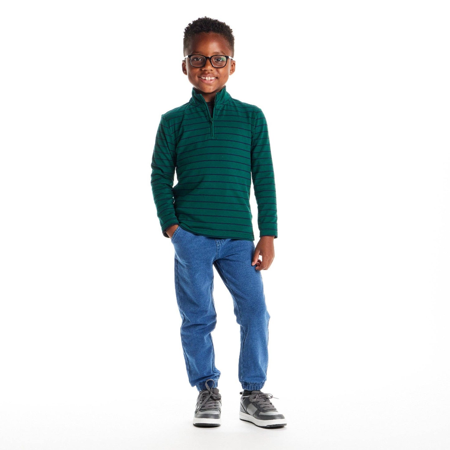 Green Stripe Quarter Zip Stripe Pullover