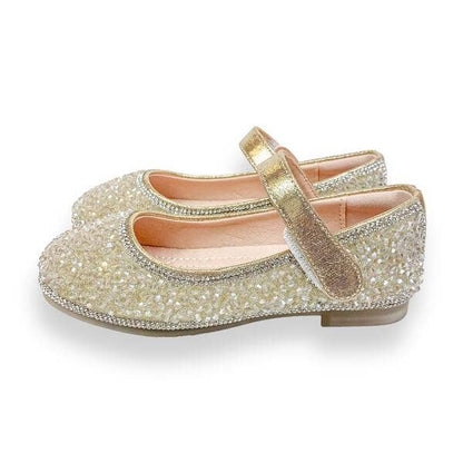 Gold Clear Stone Flat Shoes