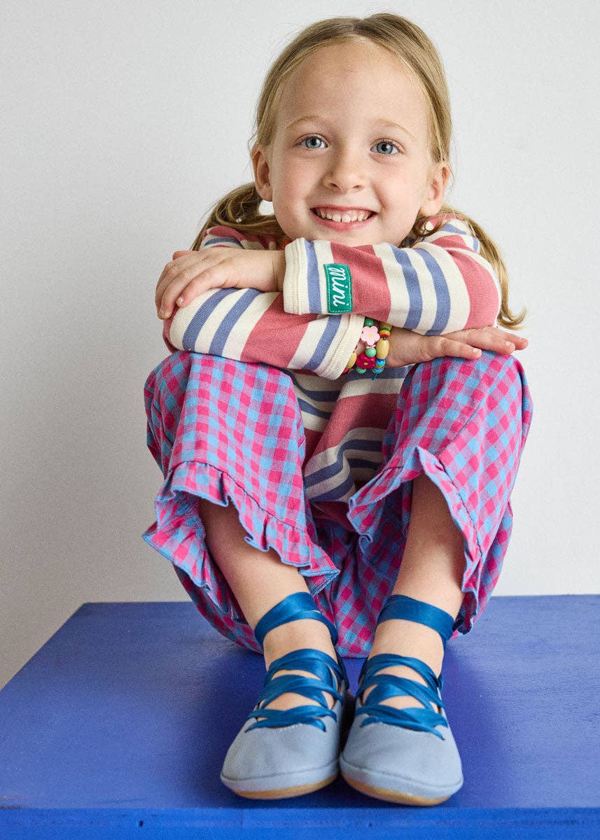 Gingham Ruffle Hem Pant - Pink & Blue