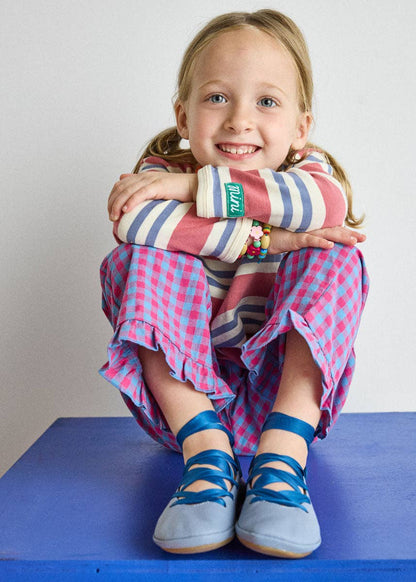Gingham Ruffle Hem Pant - Pink & Blue