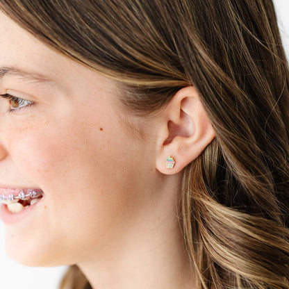 Rainbow Cupcake Stud Earrings - Hypoallergenic, Girl Gift