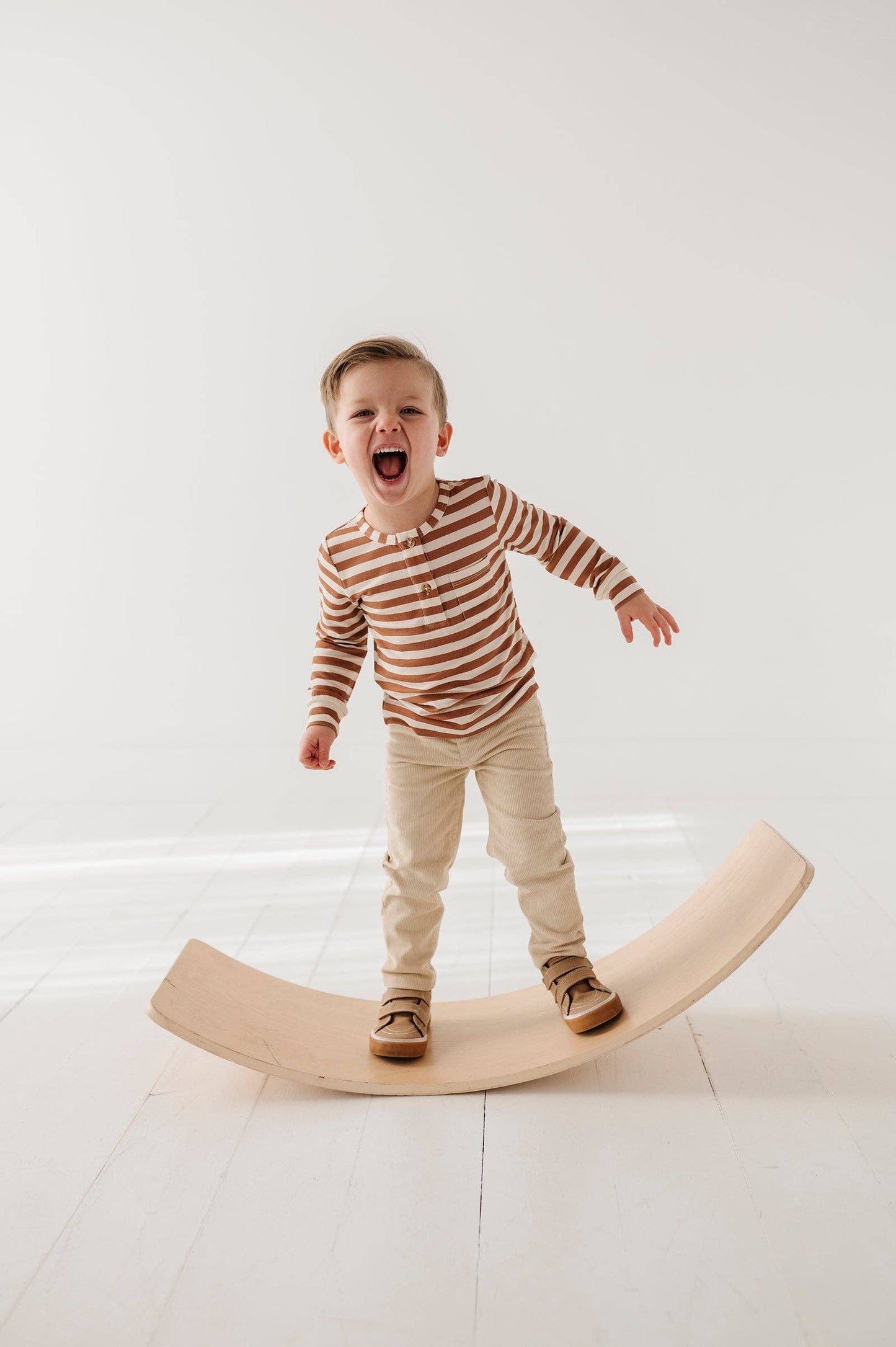 Caramel Stripe Long Sleeve Henley Shirt